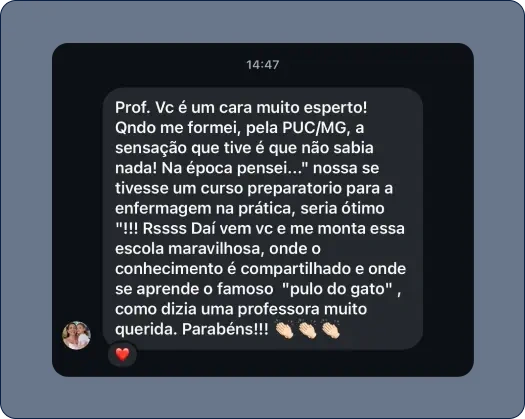 Mensagem de aluna formada pela PUC Minas: na prática sentia que não sabia nada, e no curso aprendeu o pulo do gato.
